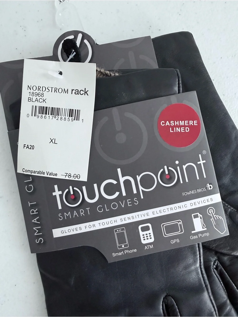 NWT Fownes TouchPoint Black Leather Cashmere Touchscreen Gloves XL Nordstrom